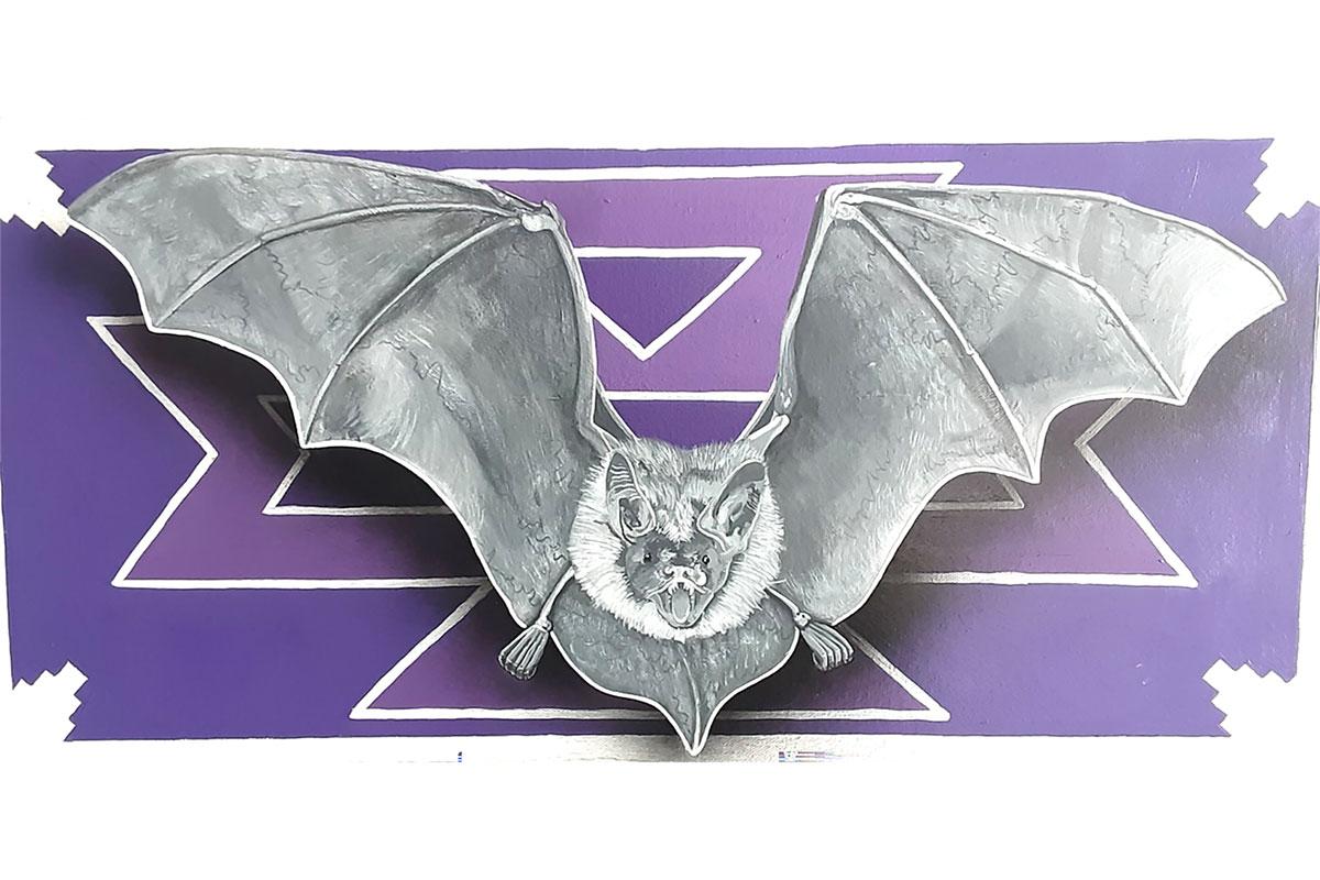 Bahe Artwork of a sketched bat with a purple background